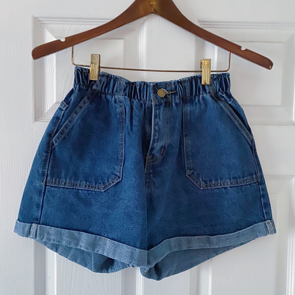 High waisted boyfriend fit denim shorts